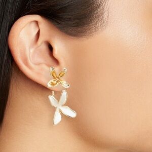 Enamel Flower Jacket white & gold Earrings
